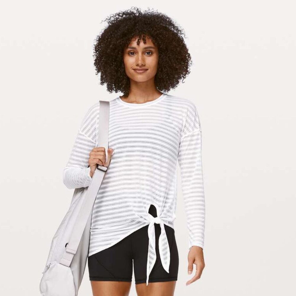 Lululemon Women's Tie Your Practice Long Sleeve *Stripe - White